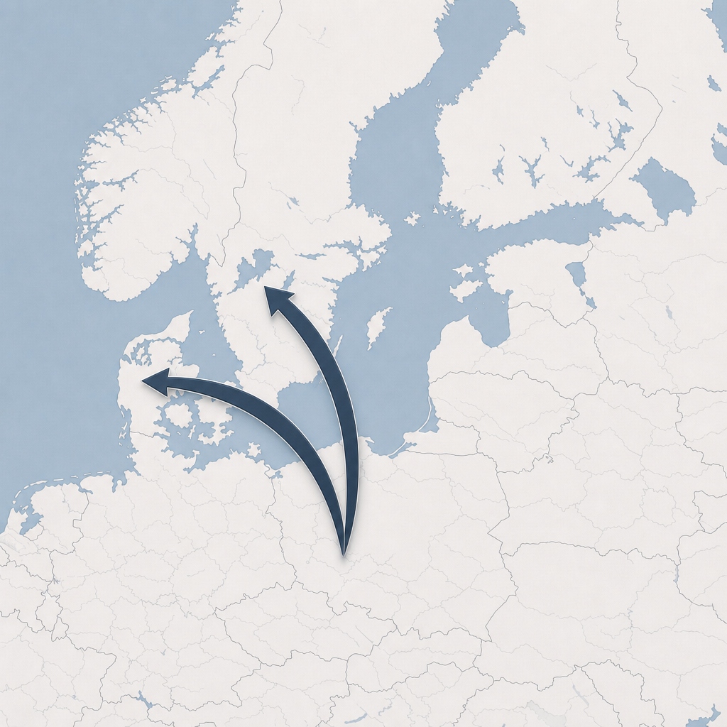Mapa tras transportowych Polska-Skandynawia